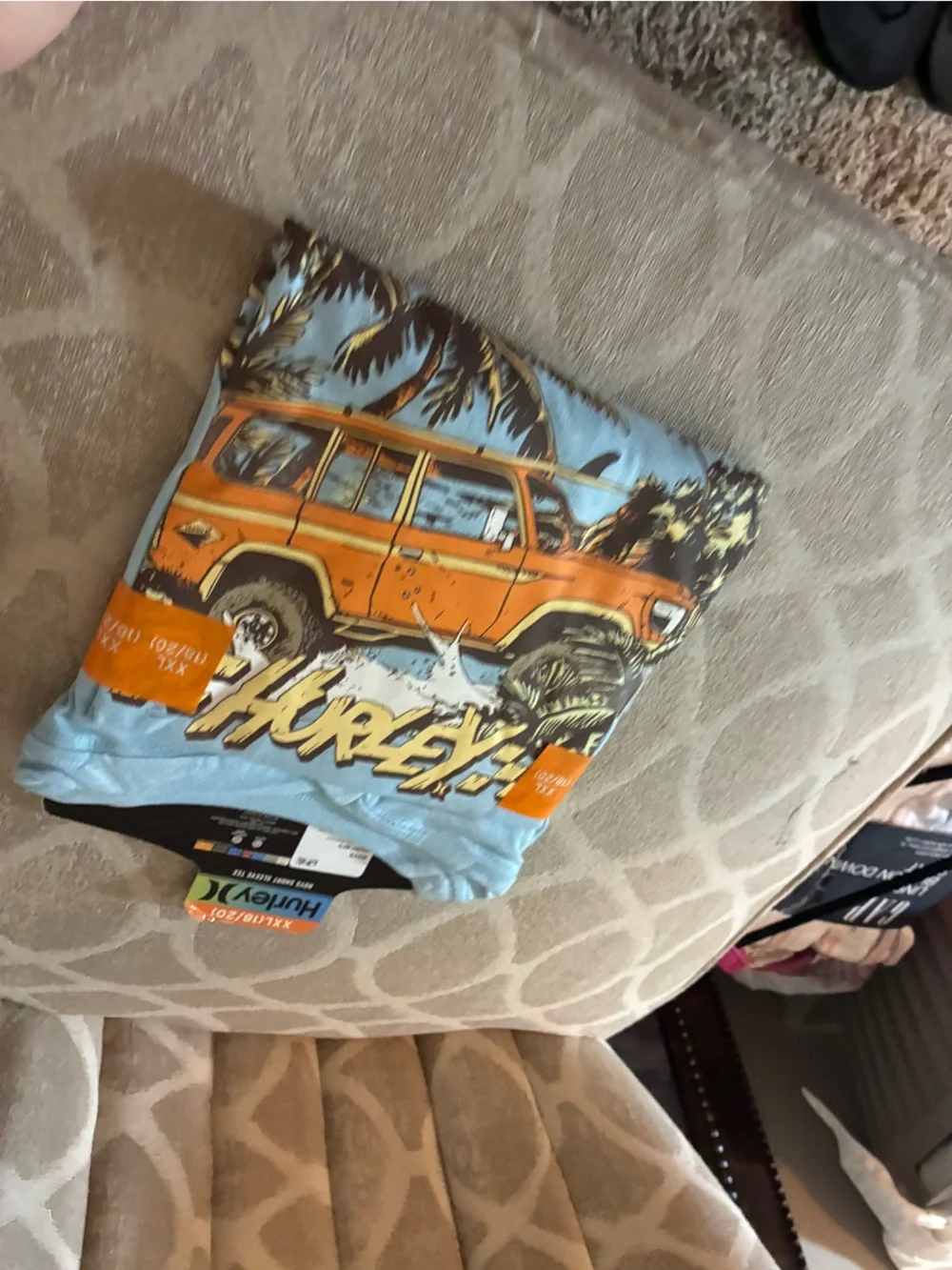 Hurley Light Blue Tee with Orange Surf Wagon Graphic